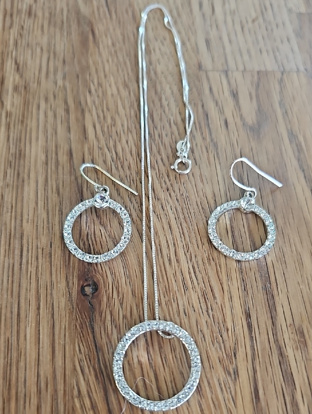 Silver Crystal Circle Necklace and Earrings Set